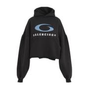 Balenciaga Svart Blå Cropped Hoodie Black, Dam