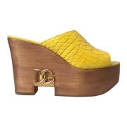 Dolce & Gabbana Gul Läder Trä Kil Sandaler Yellow, Dam