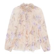 Zimmermann Vit Blouson Ärm Blommig Slips Skjorta Multicolor, Dam