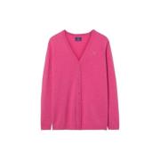 Gant Fin V-ringad Cardigan i Lammull Pink, Dam