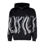 Octopus Svart Outline Hoodie med Tentakel Logo Black, Herr