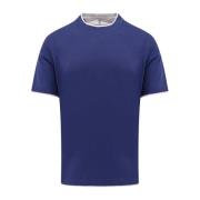 Brunello Cucinelli Bomull Crew-neck T-shirt med korta ärmar Blue, Herr