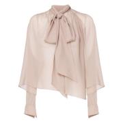 Chloé Silk Georgette Lavallière Blus Beige, Dam