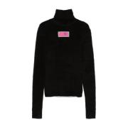 MM6 Maison Margiela Svart Signature Numbers Rullkrage Topp Black, Dam