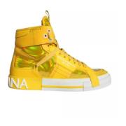 Dolce & Gabbana Gul Vit Läder High-Top Sneakers Yellow, Dam