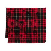 Alexander McQueen Röd/Svart Tartan Check Skull Halsduk Red, Herr