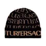 Versace Jeans Couture Svart ullbeanie med guldlogotyp Black, Unisex