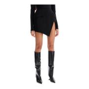 Mugler Asymmetrisk Ull Mini Kjol med Slits Black, Dam