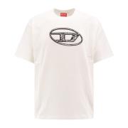 Diesel Ekologisk Bomull T-shirt med Oval-D Logo White, Herr