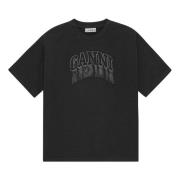 Ganni T-shirt med Broderad Logga och Fransdetalj Black, Dam