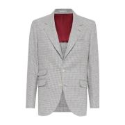 Brunello Cucinelli Hundtandsmönstrad Ylleblazer Gray, Herr