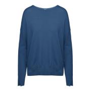 BomBoogie Viskosblandning Pullover med U-B?t Halsringning Blue, Dam