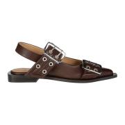 Ganni Elegant Svart Ballerina Skor Brown, Dam