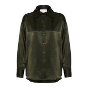 My Essential Wardrobe Elegant Skjortblus med Spetskrage Green, Dam