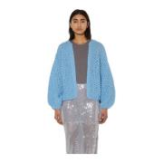 Maiami Alpaca Pearl Pattern Bomber Cardigan Blue, Dam