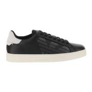 Emporio Armani Italienska lädersneakers med örn motiv Black, Herr