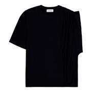 Laneus Svart klassisk t-shirt med drapering på axeln Black, Dam