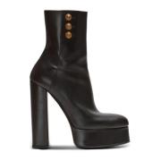 Balmain Brune Smooth Calfskin Platform Ankle Boots Black, Dam