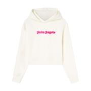 Palm Angels Kontrast Logo Elfenbens Hoodie White, Dam