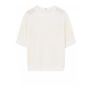 Gustav Stickad T-shirt med axeldetaljer White, Dam