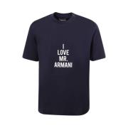 Emporio Armani Blå Crew-neck T-shirt med Tryck Blue, Herr