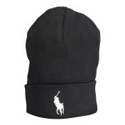 Ralph Lauren Svart Herr Broderad Logo Beanie Black, Herr