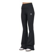 Adidas Originals Svarta Ribbade Flared Leggings för Kvinnor Black, Dam