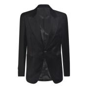 Lardini Svart Blazer i Faux Suede med Peak Revers Black, Herr