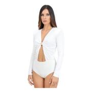 Elisabetta Franchi Ivory Body med Långärmad och Midja Cut-Out White, D...