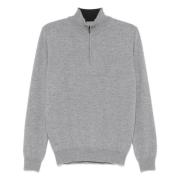 Corneliani Lyxig Ull/Kashmir Half-Zip Stickat plagg Gray, Herr