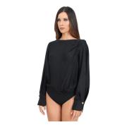 Elisabetta Franchi Svart långärmad jacquard body Black, Dam