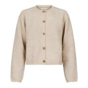 Neo Noir Fluffy Stickad Kofta med Dekorativa Knappar Beige, Dam