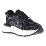 Baldinini Trainers in black suede leather with rhinestones Black, Dam