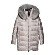 Baldinini Long reversible down jacket in anthracite and light grey nyl...