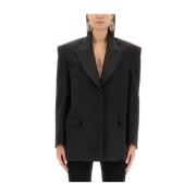 Magda Butrym Lyxig Silke Ull Oversized Blazer Black, Dam