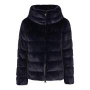 Herno Faux Fur Cape Down Jacket Blue, Dam