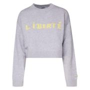 Pinko Grå Statement Sweatshirt med Rund Krage Gray, Dam