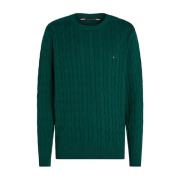 Tommy Hilfiger Klassisk Rund Hals Stickad Tröja Green, Herr