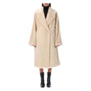 Stand Studio Faux-Fur V-Neck Coat Cream Aw24 Beige, Dam