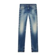 Diesel Blå Skinny Jeans med Blekt Effekt Blue, Herr