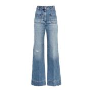 Victoria Beckham Blå Denim Wide Leg Jeans Blue, Dam