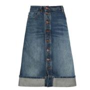 Victoria Beckham Whiskered Denim Midi Kjol med Slits Blue, Dam