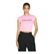 Eytys Text Broderad Cropped T-shirt Pink, Dam