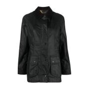 Barbour Svart Vaxad Jacka med Klassisk Krage Black, Dam