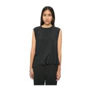 MeiMeiJ Asymmetrisk Crepe de Chine Topp med Applikationer Black, Dam