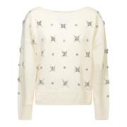 Pinko Vit Stickat Plagg Aw24 White, Dam