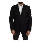 Dolce & Gabbana Svart ull Slim Fit Notch Jacket Black, Herr