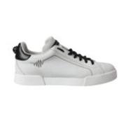 Dolce & Gabbana Vit Svart Läder Sneakers Logodetaljer White, Herr