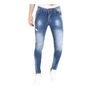 Local Fanatic Slim Fit Jeans med färgstänk för män -Mm108 Blue, Herr