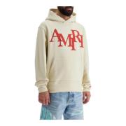 Amiri Staggered Logo Hoodie i Bomullsfrotté Beige, Herr